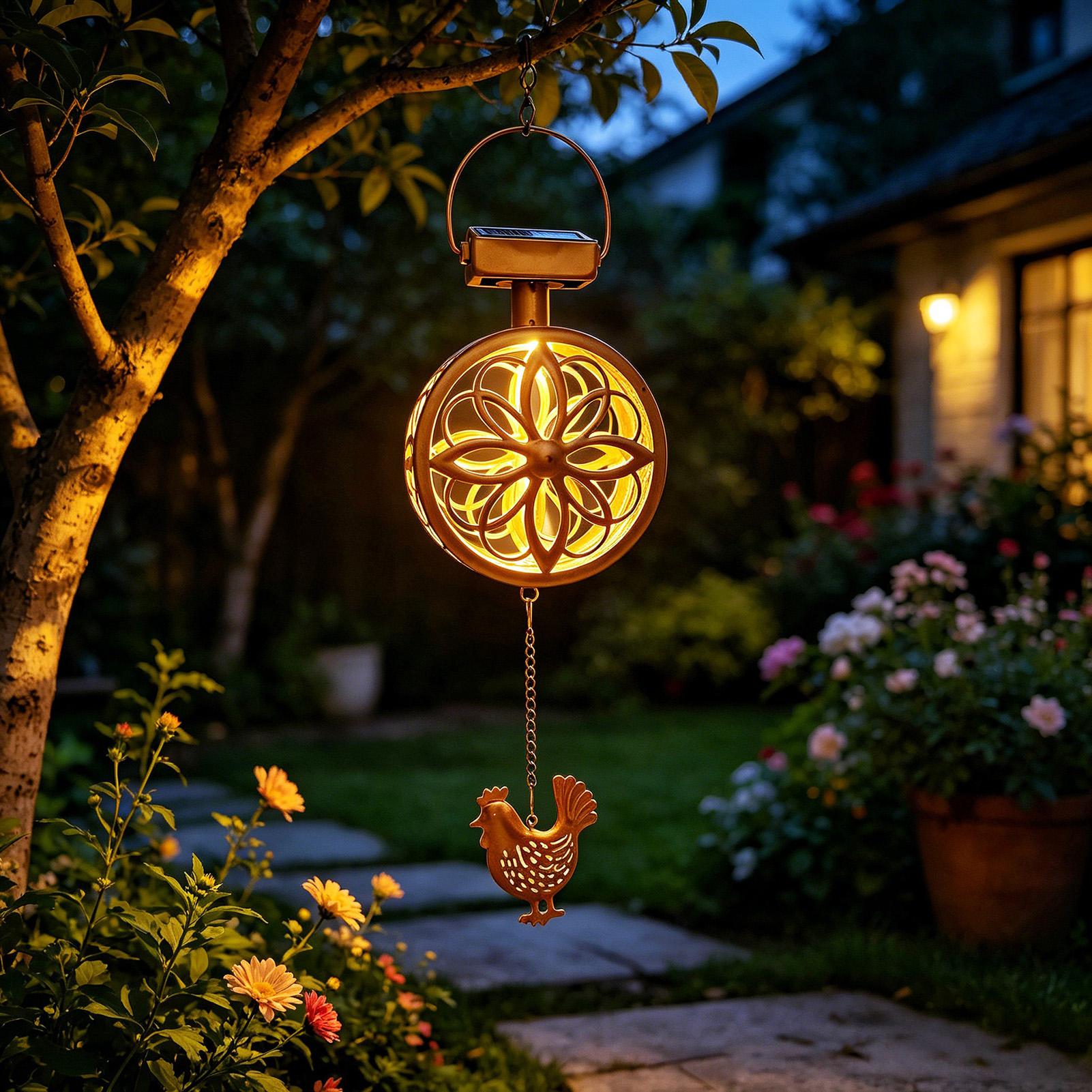 Outdoor Lighting Yellow - 태양열 야외용 펜던트 조명 철제 윈드차임