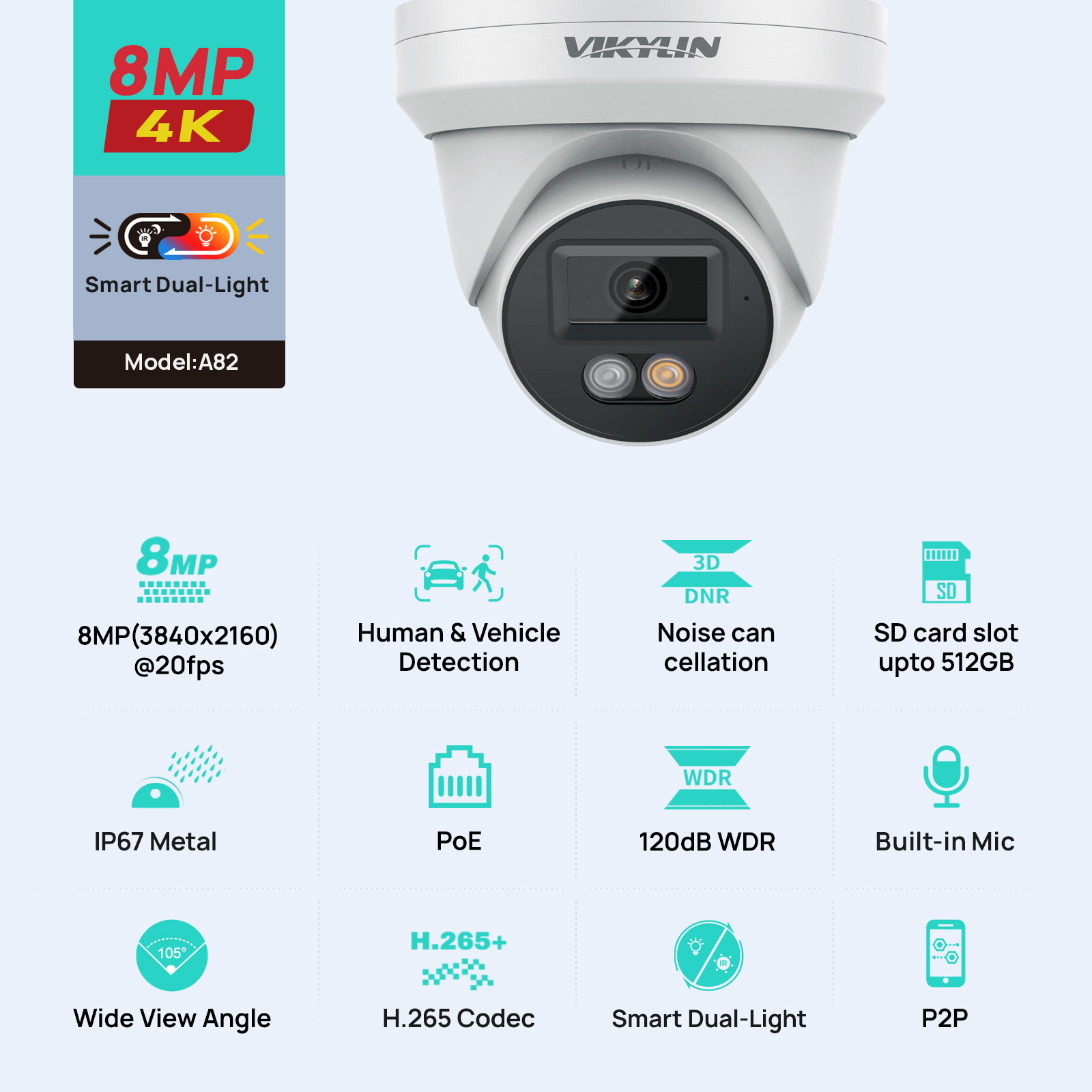 Outdoor Lighting Mains Powered - VIKYLIN 8MP 4K IP 보안 카메라
