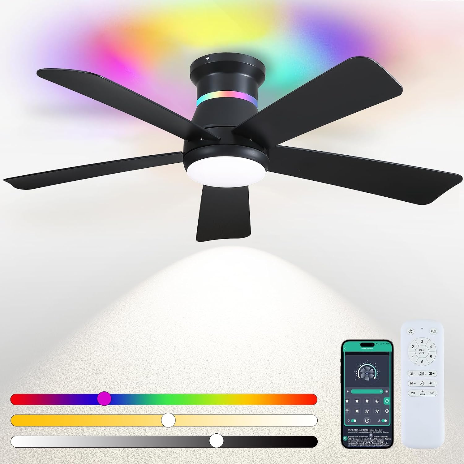 Outdoor Lighting Lowes - 46인치 블랙 천장 선풍기(RGB 조명 포함)
