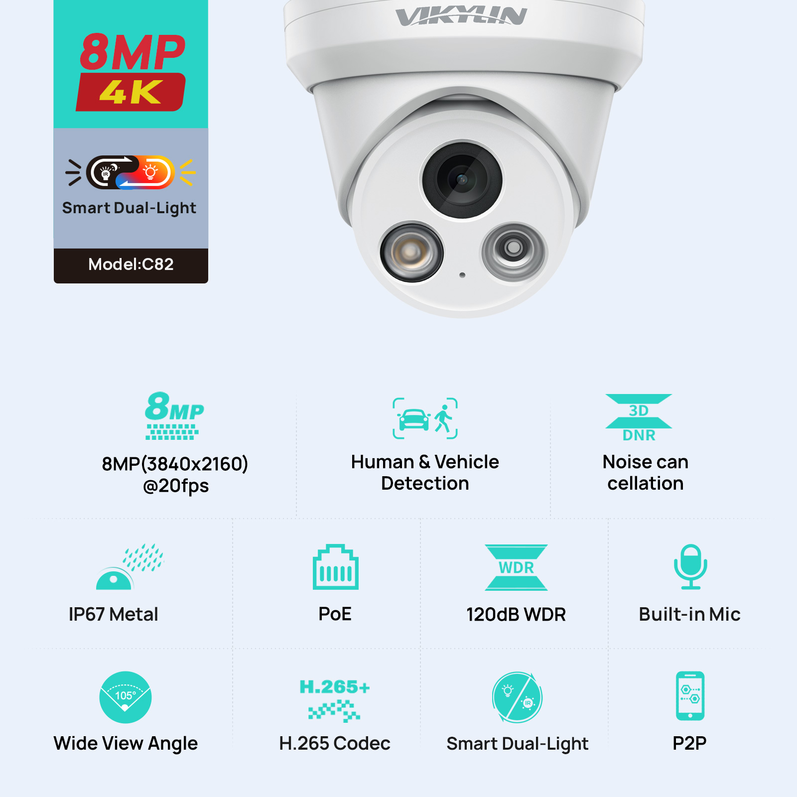 Outdoor Lighting Mains Powered - VIKYLIN 8MP 4K 듀얼 라이트 IP