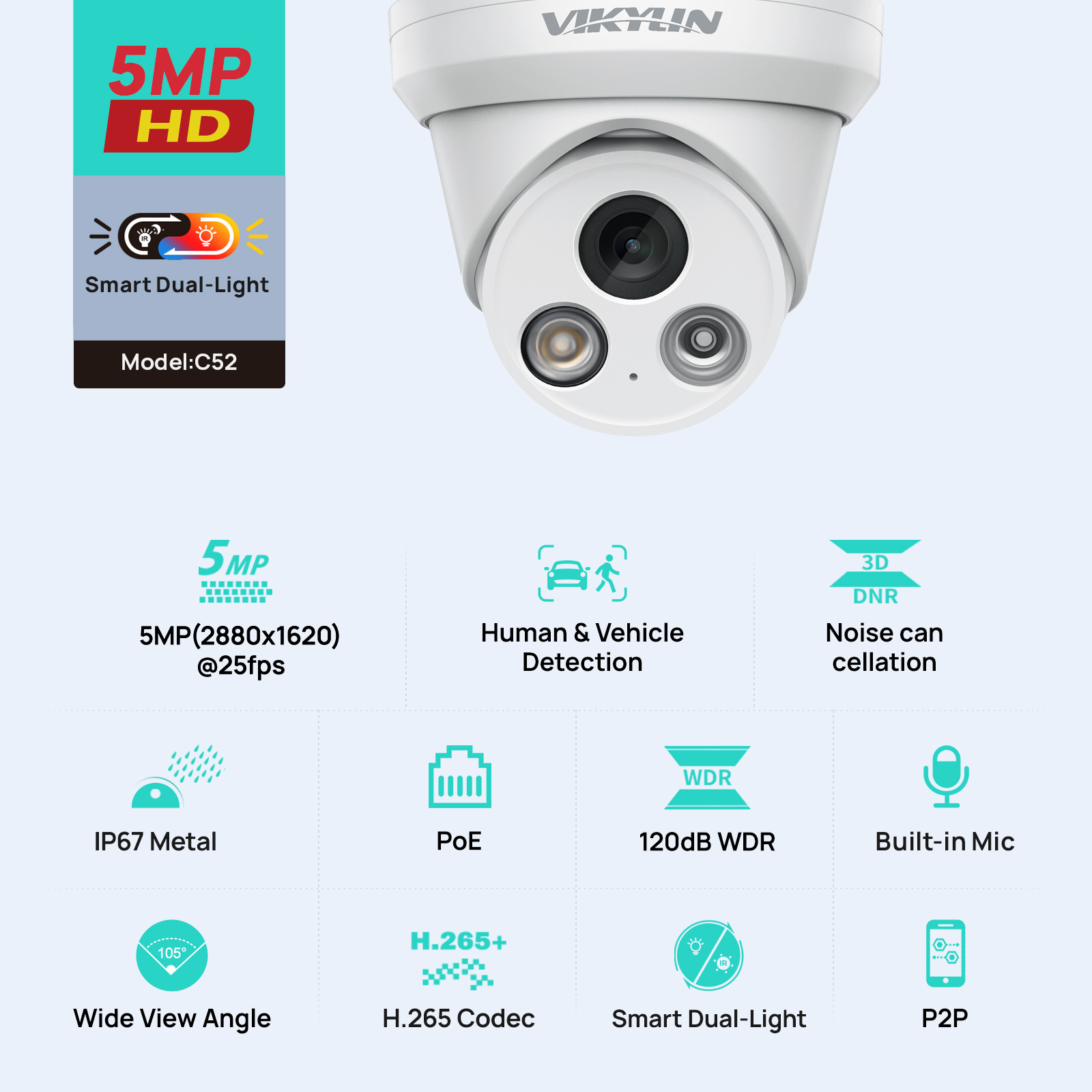 VIKYLIN 5MP 스마트 듀얼 라이트 IP 카메라  - Outdoor Lighting Mains Powered 리뷰 및 가격