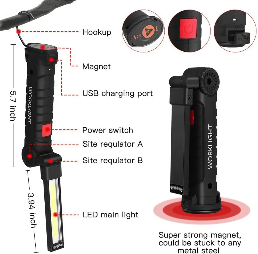 휴대용 COB LED 손전등 USB 충전식 작업 조명  - Outdoor Lighting Usb 리뷰 및 가격