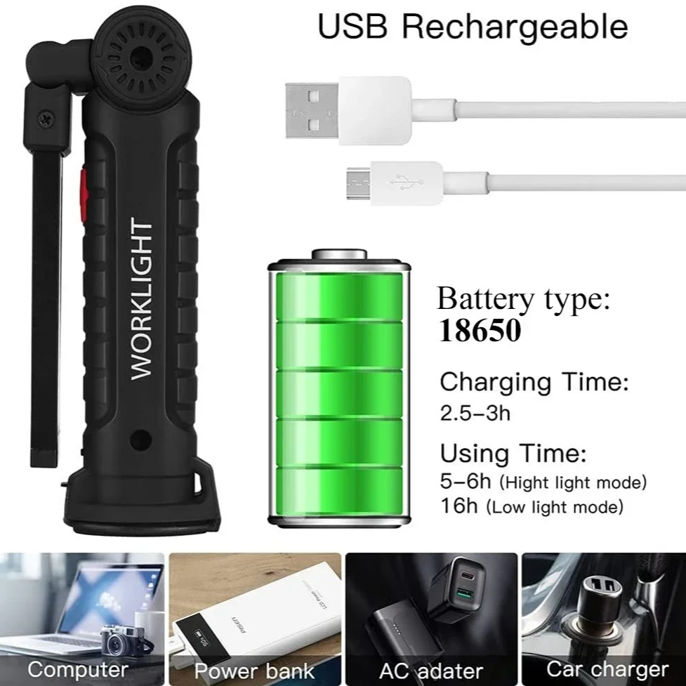 휴대용 COB LED 손전등 USB 충전식 작업 조명  - Outdoor Lighting Usb 리뷰 및 가격