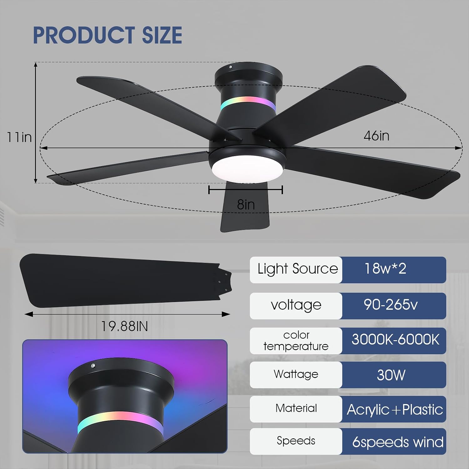 46인치 블랙 천장 선풍기(RGB 조명 포함) - 플러 - Outdoor Lighting Lowes 리뷰 및 가격