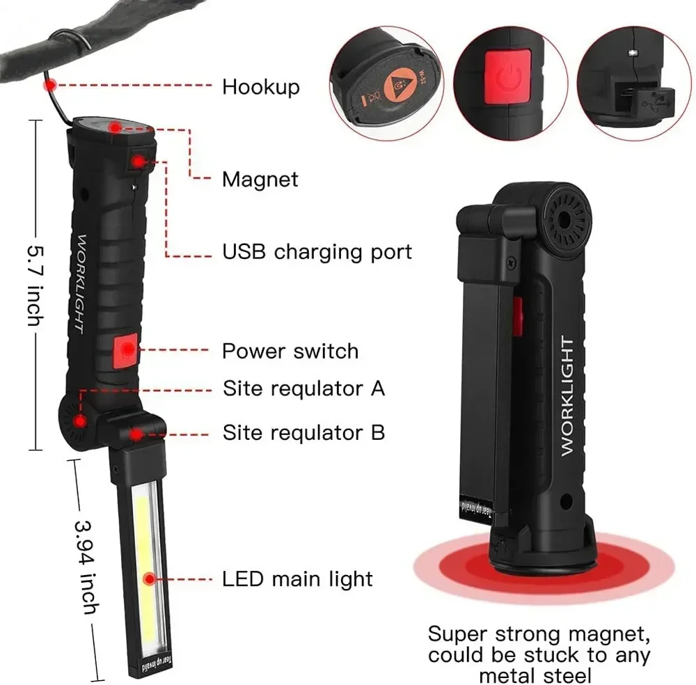 자석, 후크 360이 포함된 LED COB 손전등 US - Outdoor Lighting Usb 리뷰 및 가격