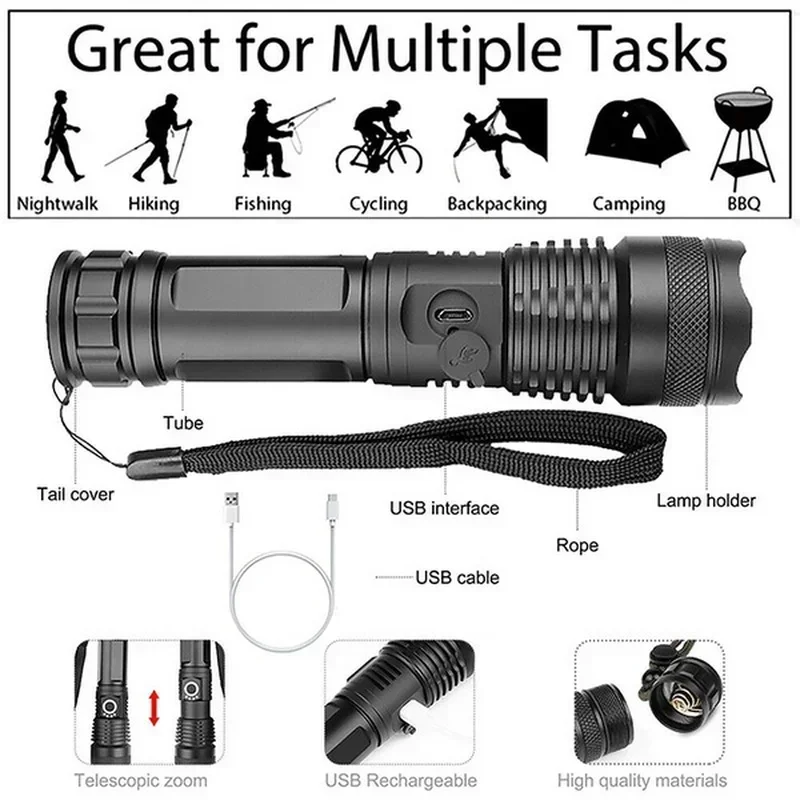 고출력 XHP70 LED 손전등 USB-C 충전식 토치 - Outdoor Lighting Setup 리뷰 및 가격